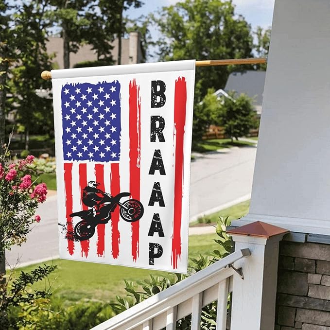 Braaap Motocross Dirt Bike American Flag Garden Flag 28x40 Inch Outdoor Decoration Banner House Flags Yard Farmhouse Garden Deco Indoor Sign, Colour6