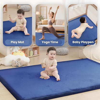 Baby Play Mat for Floor,1.3" Thick Memory foam Tummy Time Mat,Soft Coral Velvet Nursery Rug,Extra Large Non Slip for Toddlers,Infants,kids