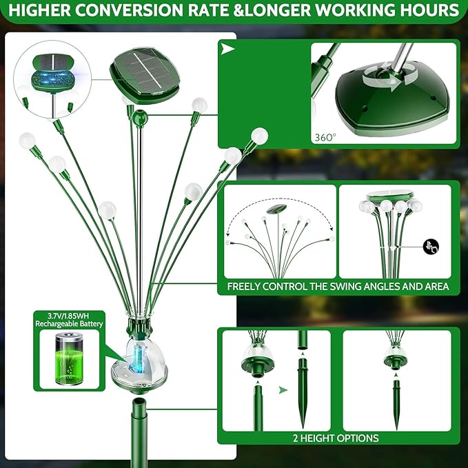 AOSEA Solar Outdoor Waterproof Pathway Lights, Fairy Sway by Wind for Outside, Firefly Lights for Patio, Garden, Yard, Walkway, Sidewalk