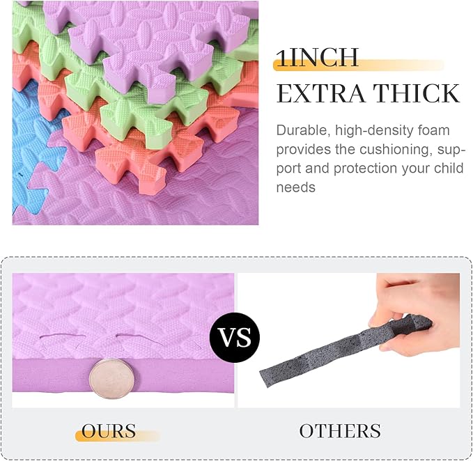 12x12x1 Inch EVA Thick Interlocking Foam Floor Tiles Puzzle Exercise Mat Play Foam Mats for Boys Girls Baby Pets Home Classroom Nursery Gym(Colorful)