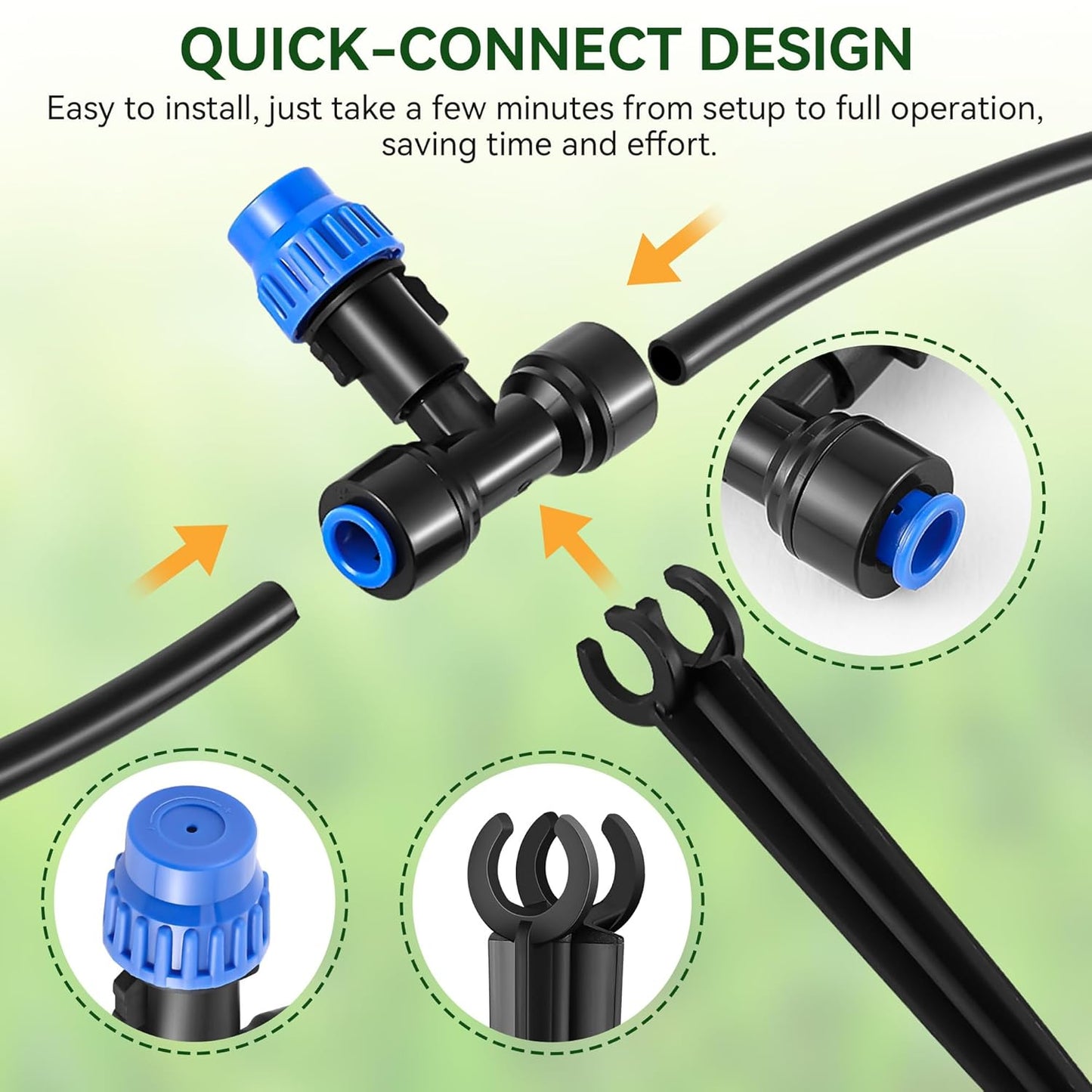 Meonum 65FT Garden Watering System, Quick Connector Drip Irrigation Kit, Hanging Plant Misting System Kit for Greenhouse, Yard, Lawn, Raised Bed with 1/4 inch Blank Tubing and Accessories (2 Pack)