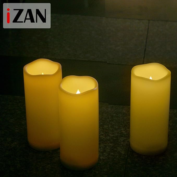 iZAN 1 PCS Outdoor Flameless LED Pillar Candle with Remote & Timer - Long Lasting Waterproof Flickering Battery Operated Electric Candle for Christmas Lantern Party Wedding Decoration 3"x7"