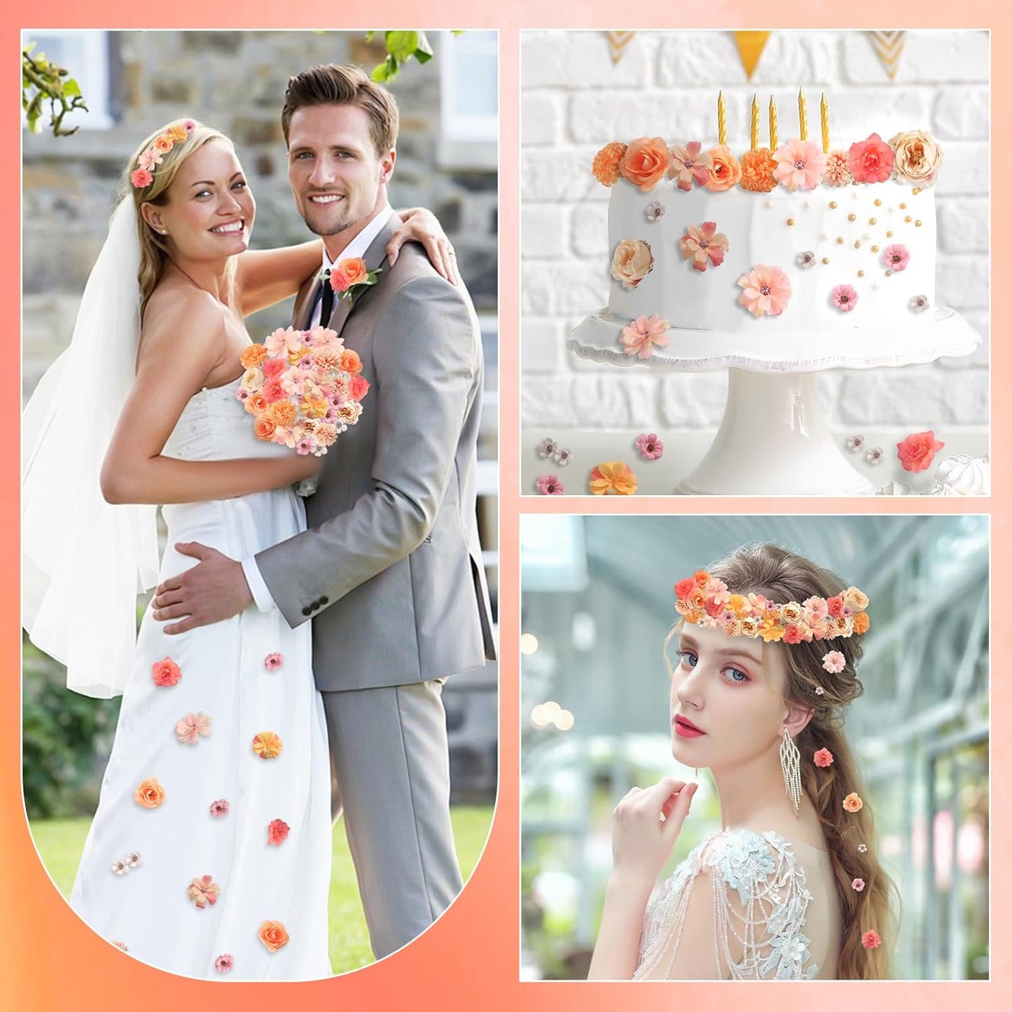 Faux Flower Heads Mini Orange Artificial Flower Heads Fake Peony Daisy Rose Flowers Multicolor Small Silk Daisy Flower Heads for Craft Garland Wedding Party DIY Home Decoration,2-4 cm