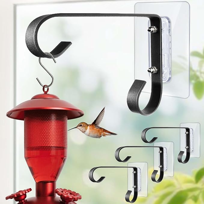 Bird Feeder Hanger Window Mount: Metal Hanging Bird Feeder 8Inch - Geometric Window Hummingbird Feeder - for Outside Decorative - 4pcs