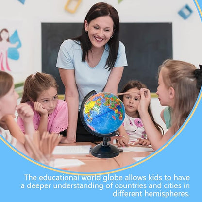 6'' Geographic World Globe for Kids,Educational World Globe with Stand,Decorative Rotating World Map Globes Decor,Political Globe for Classroom Geography Teaching,Kids Room