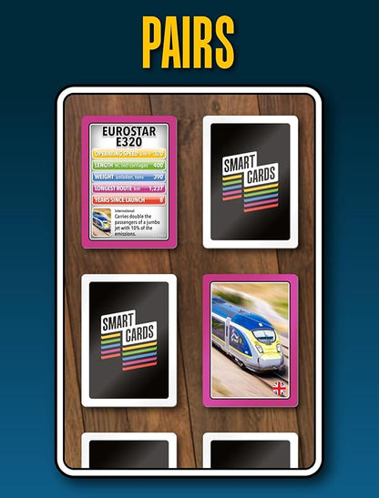 100 PICS Smart Cards Trains Card Game | 7 Games in 1 - Matching Pairs, Snap, Trumps, Rummy | Top Travel Game, Gift, Stocking Stuffer | for Adults, Kids, Boys, Girls | Age 5+, 1-8 Players