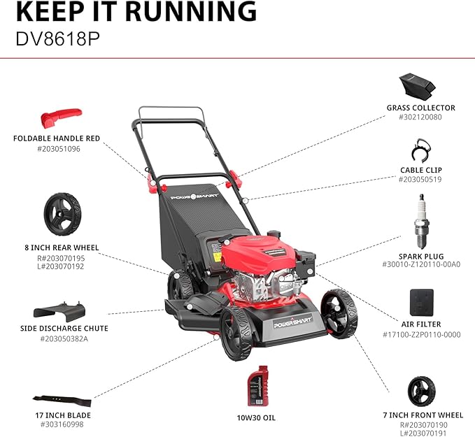 PowerSmart Lawn Mower Gas Powered, 18-Inch 144cc Engine 3-in-1 Walk-Behind Push Lawn Mower, Oil Included