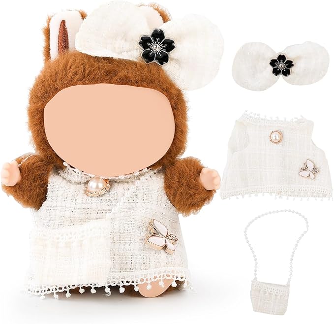 (2 Set) XMBYGY Doll Clothes for Labubu(for 17/15cm Standing/Sitting Doll)(NO Doll) - Accessories Clothes Dress up for Dolls Outfit Included Figures Clothing and Hat for Girl Woman (LB52+LB50)