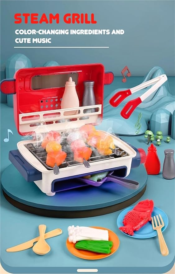 Magic Meals Sensory Kitchen, Kitchen Playset, Food Play Cooking Set, with Smoke, Sound Light, Indoor/Outdoor Cooking Role Plays Grills (Blue)