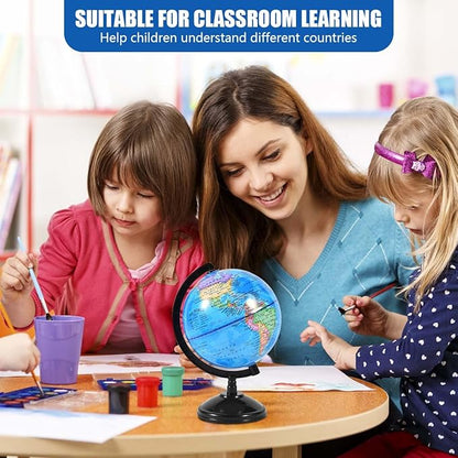 Rotating World Globe 6 Inch Spinning Earth Globe with Stand for Kids Learning Geography Classroom Education or Office Home Decorations