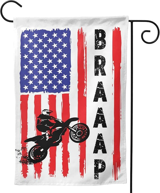 Braaap Motocross Dirt Bike American Flag Garden Flag 12x18 Inch Outdoor Decoration Banner House Flags Yard Farmhouse Garden Deco Indoor Sign, Colour6