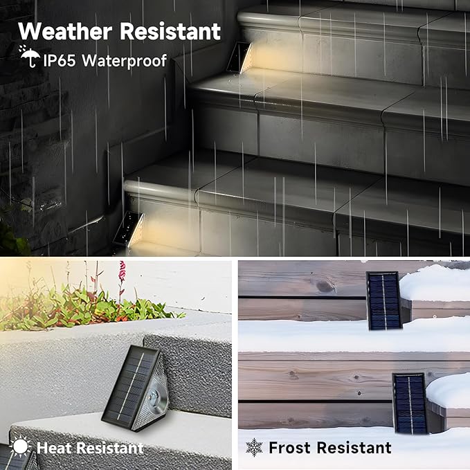 Solar Step Deck Lights Outdoor 16 Pack Solar Step Lights, Waterproof Warm White/7 RGB Color Glow Solar Stair Lights for Yard, Patio, Garden, Walkways, Front Door, Pathway, Driveway