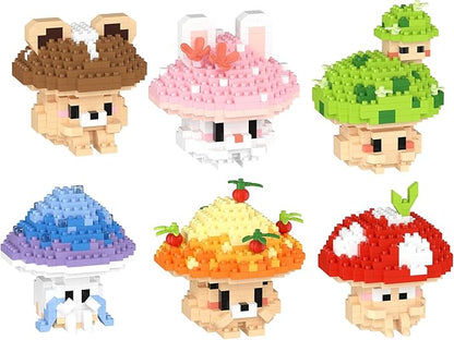6 Set Mini Cute Mushroom Animals Building Toy Set Adorable Plant Blocks for Creative Play Bonsai Botanical Collection