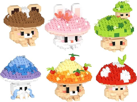 6 Set Mini Cute Mushroom Animals Building Toy Set Adorable Plant Blocks for Creative Play Bonsai Botanical Collection