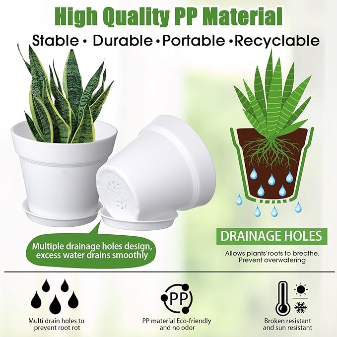 Mumufy 54 Pack 4 Inch Plant Pots Bulk Small Planter with Drainage Hole and Saucer Small Plastic Pots for Flowers Succulent Cactus and All House Indoor(White)