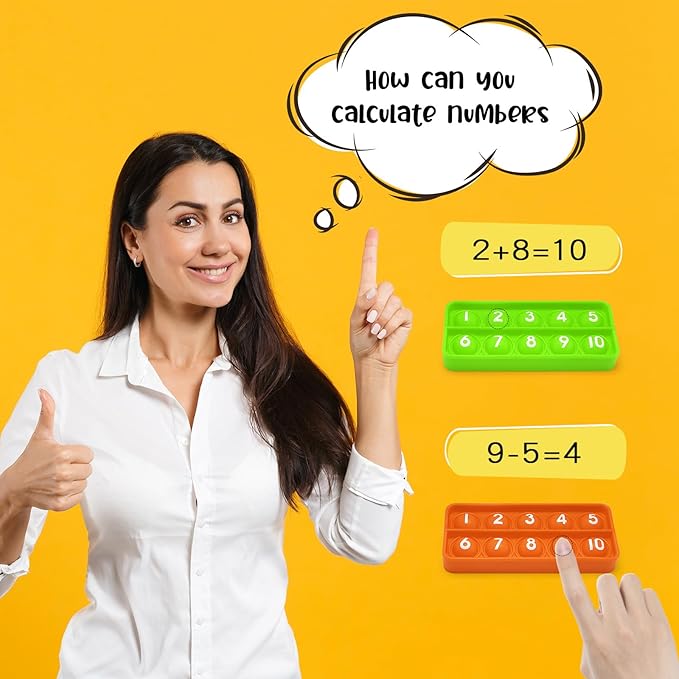 6 PCS Ten Frame Fidget Toys for Kids, Silicone Push Bubble Sensory Toy for Counting Math, Educational Focus Tools for Toddlers 3-5 Years Old