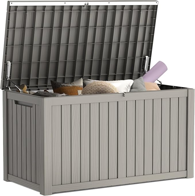 Mars Villa 180 Gallon Outdoor Storage Box Waterproof, Extra Large Resin Deck Box, Outside Storage Bin for Patio Furniture Cushions, Pool Supplies, Sports Gear, UV Resistant and Weatherproof, Greige