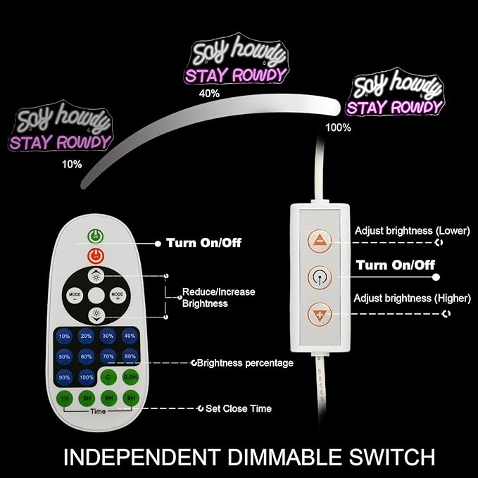 Say Howdy Stay Rowdy Neon Sign Wall Decor, Dimmable Neon Light For Man Cave Pub Beer Bar Bedroom Recreation Room Gift