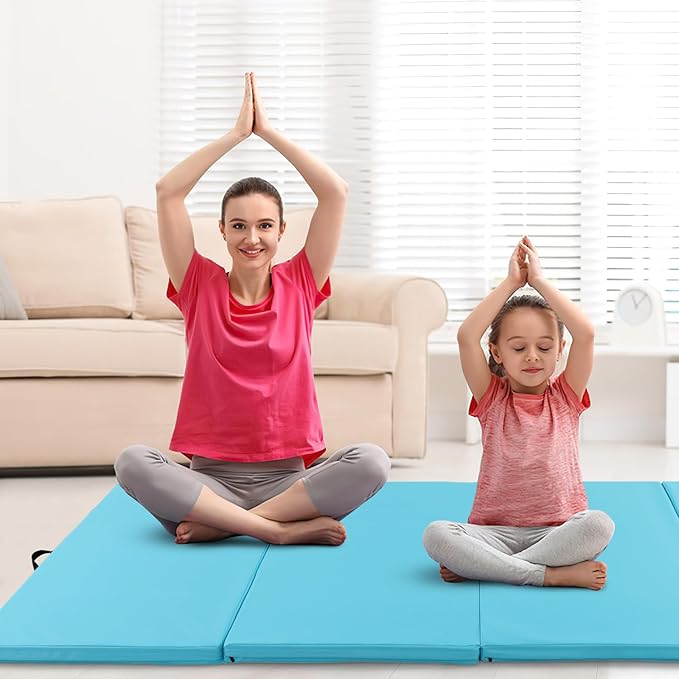 Giantex 4'x10'x 2" Gymnastics Mat, 4-Panel Folding Aerobics Exercise Mat w/Hook & Loop Fastener, Carrying Handle, Portable Tumbling Mat for Stretching Yoga Cheerleading Martial Arts