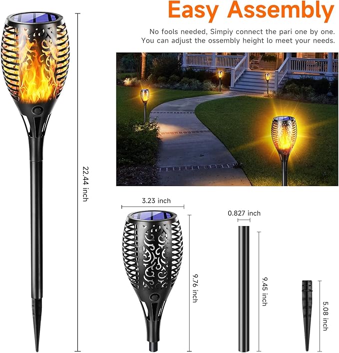 Upgraded Larger Solar Lights Outdoor, Solar Torch Light with Flickering Flame, Solar Garden Lights, Waterproof Solar Powered Outdoor Lights, Outdoor Patio Channel Garden Decoration (Orange, 4Pack)
