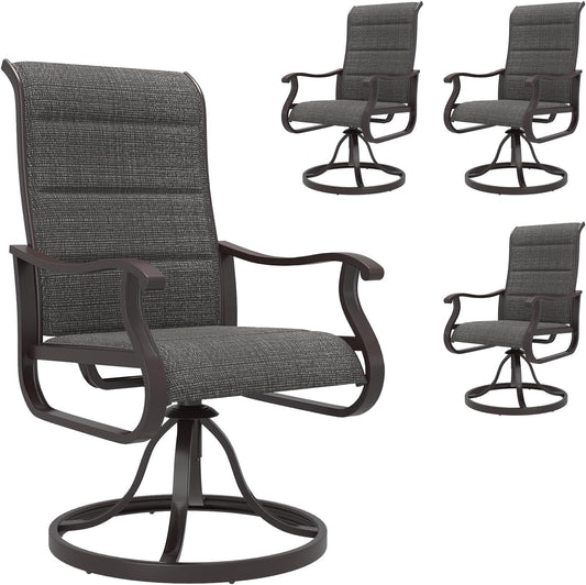 Amopatio Padded Patio Swivel Chairs Set of 4, Outdoor Dining Chairs with Ultra Soft Textilene High Back Seat & Metal Rocker Frame, for Backyard Deck Garden (Dark Gray)