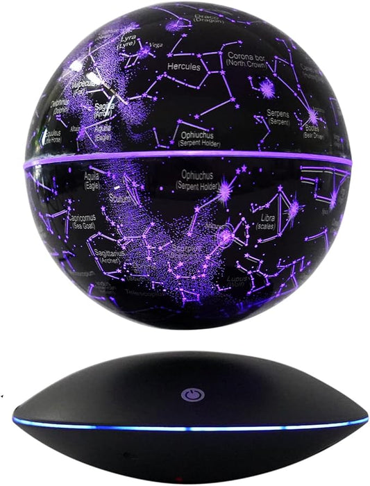 6" Magnetic Levitation Floating Globe Anti Gravity Rotating Constellation Ball with LED Light Display Globe for Children Educational Gift Home Office Desk Decor (Black)