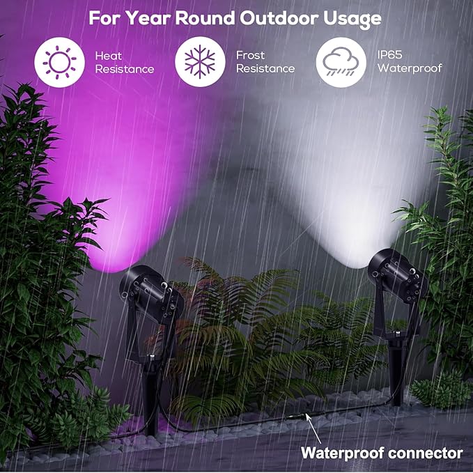 SUNTHIN Outdoor Landscape Lighting with Remote, RGBW Color Changing Spot Uplights, IP65 Waterproof & Connectable, 6 Pack