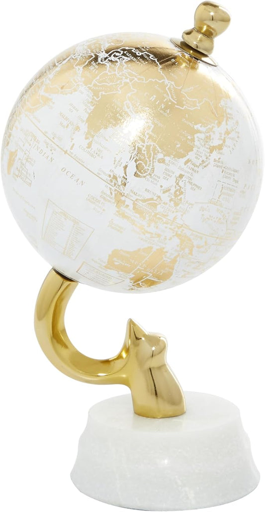 Deco 79 Aluminum Globe with Marble Base, 5" x 5" x 10", Gold