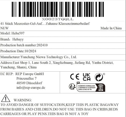 41PCS Marine World Jelly Stickers, Mermaid and Ocean Creatures Thick Window Door Decors Removable Reusable Gel Clings Decals for Kids Toddlers Kids Home Classroom Animal Party Supplies (Not Edible)