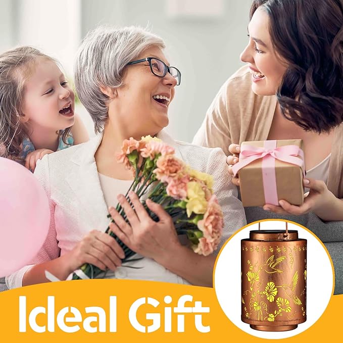 Solar Lanterns Outdoor Waterproof Mushroom Butterfly Garden Decor Gifts for Women Mon Grandma Metal Hanging Solar Lights Decoration for Outside LED Lanterns for Yard Patio Lawn Pathway（Hummingbirds）