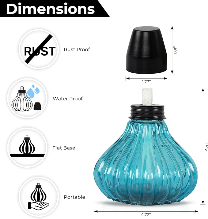 Deco Window Pack of 4 Table Torch for Indoor Outdoor Citronella Oil Tabletop Glass Lamp Landscape Multicolored Lantern with Fiberglass Wick & Cap for Garden Patio Yard Party Decor Light