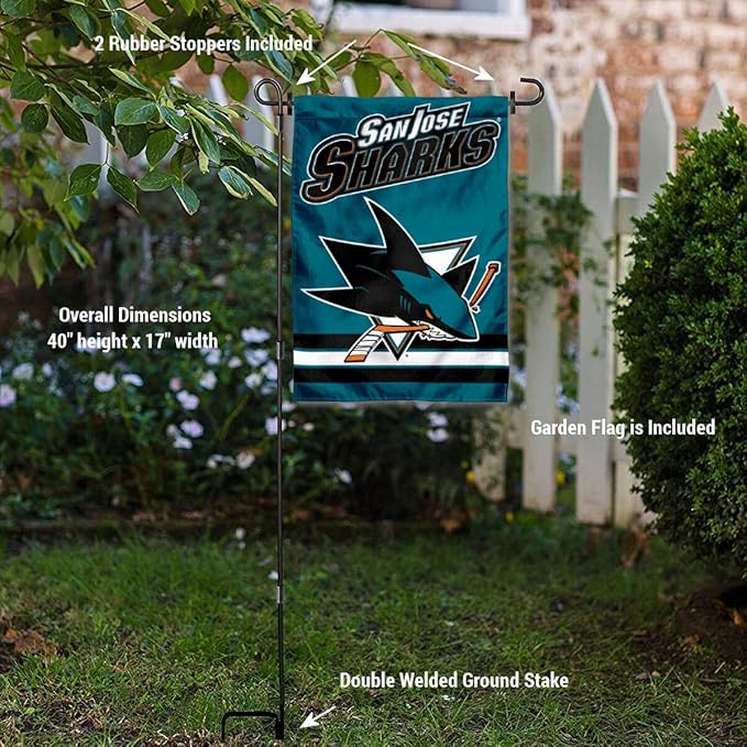 WinCraft San Jose Sharks Garden Flag with Pole Stand Holder