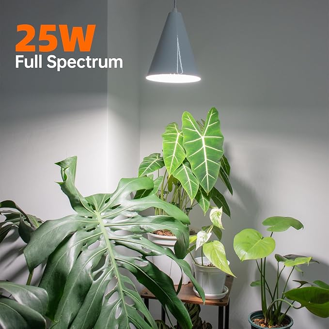 Hanging Grow Light, Full Spectrum Grow Lights for Indoor Plants, 25W Plant Light Bulbs with 16.4FT Power Cord, 5000K Plant Light with Timer