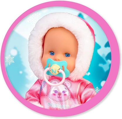 Nenuco 14" Baby Doll in Ski Suit and Sleigh Accesssory On Wheels with Color Chaning Nose, for Ages 2+