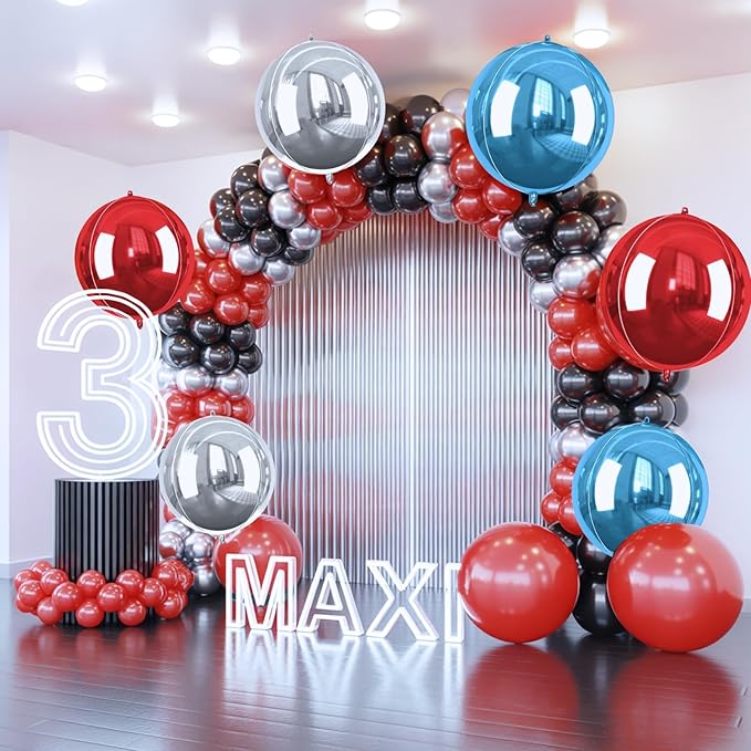 Red Blue Silver Giant 4D Foil Balloons, 6 Pcs Large Metallic Red and Blue Round Balloons, 22 Inch Big Round Foil Balloon for Birthday Party Baby Shower Graduation Wedding Decorations