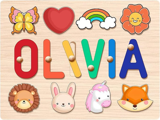 Wooden Name Puzzle for Kids Personalized, 1st Birthday Gifts, Custom Name Puzzle for 1 Year Old, Early Learning Toys for Baby Boy Girl, Personalized Easter Birthday Gifts for Girls Boys Toddler