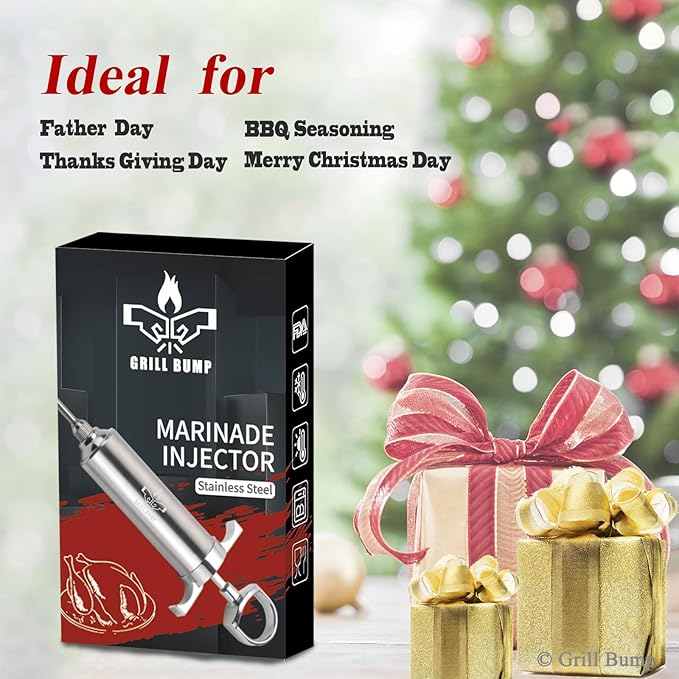 Meat Injector Syringe Kit with 3 Professional Marinade Injector Needles for BBQ Grill Smoker, Turkey and Brisket; 2-oz Large Capacity, Including Paper User Manual, Recipe E-Book (PDF)