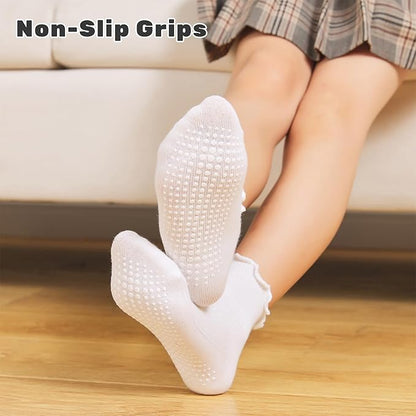 6 Pairs Toddler Ruffle Socks for Girls - Baby Grip Socks with Non-Slip, Cute Grippy Frilly Design