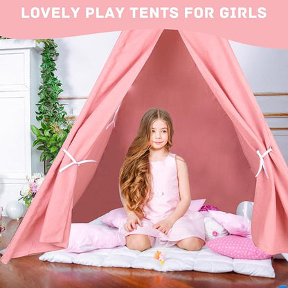 6 Packs Pink Teepee Tent for Kids with 10FT String Lights, Indoor Outdoor Play Teepee Tent for Girls & Boys, Foldable Tents for Birthday Party Boho Sleepovers Party Pajama Party