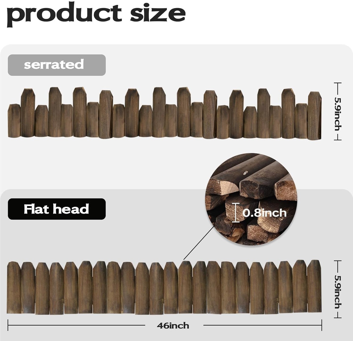 Wood Garden Edging, Wooden Fence Border Decorative Small Picket Panels for Flower Bed Barriers and Landscape Fencing (6 Pack)