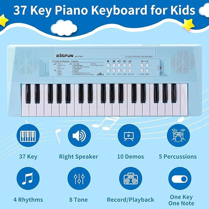 Kids Piano Keyboard, 37 Keys Portable Music Keyboard Early Learning Educational Electronic Music Piano Instrument Toys for 3 4 5 6 Year Old Boys and Girls (Blue)