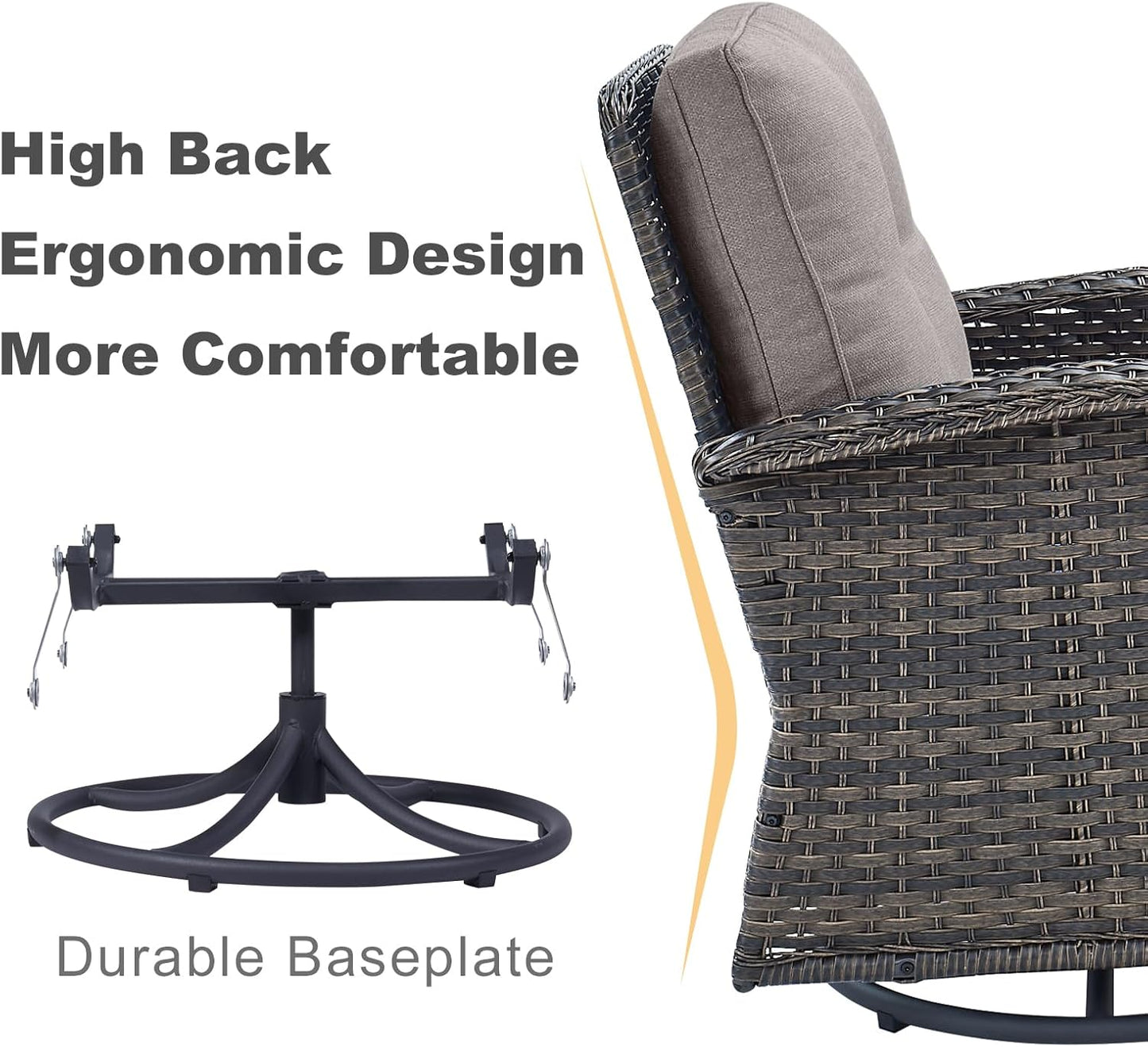 HUMMUH Patio Furniture 7-Piece PE Wicker Outdoor Conversation Set,All-Weather Rattan Swivel Chairs with Ottomans Glider Loveseat for Backyard,Poolside,Deck