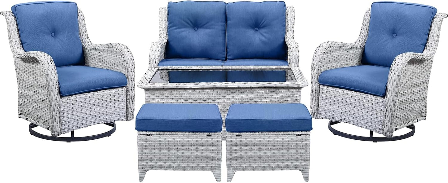 Outdoor Loveseat Small Patio Furniture 2 Seater Sofa Light Grey Wicker Couch Rattan Settee for Single-Family House