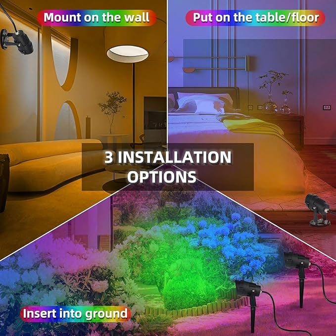 Spotlights Outdoor LED Spot Lights for Yard, 12W RGB Color Changing Landscape Lighting 120V Waterproof Spotlight with Plug & Remote for House Garden Path Tree Patio Lawn Decoration （2 Pack