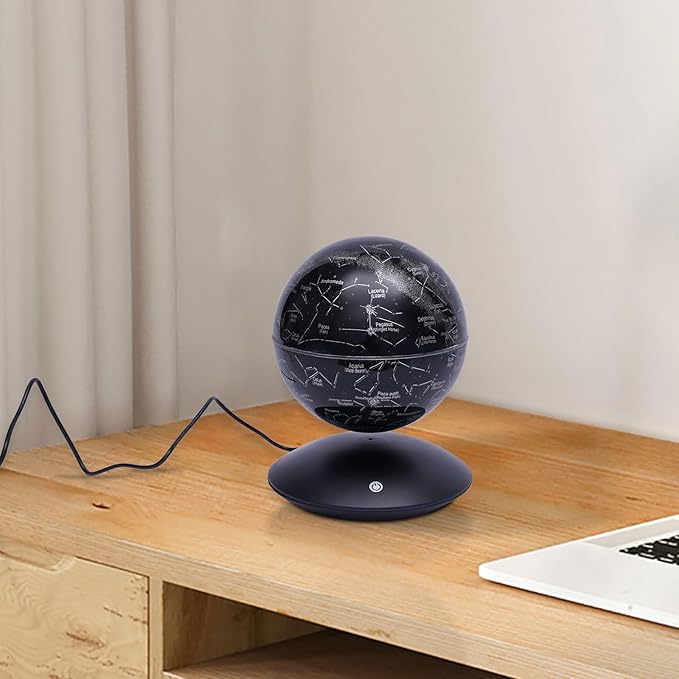 6" Magnetic Levitating Globe, 360°Rotating Geographic Globes Levitating Globes with LED Light Floating Magnetic Levitation Floating Globe for Desk Home Office Classroom Decor(Black/Single Color Light)