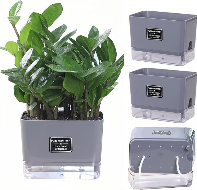 Self Watering Pots for Outdoor Plants 4 Pack, Suitable for Indoor and Outdoor Garden Plants and Flowers, Rectangle Planter Box, African Violet Pots, Modern Flower Pots, Small Plant Pots (7" Gray)