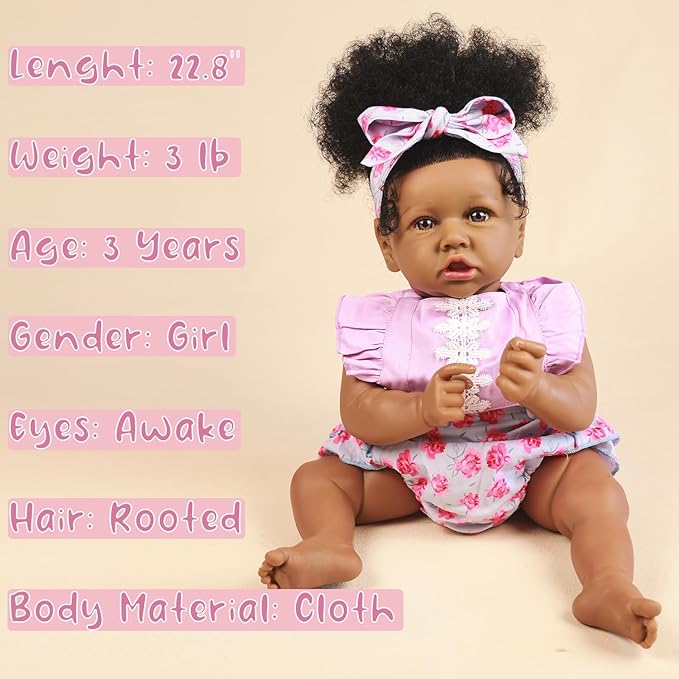 HOOMAI Lifelike Reborn Baby Dolls with Soft Body African American Realistic Girl Doll 22.8 Inch Best Birthday Gift Set