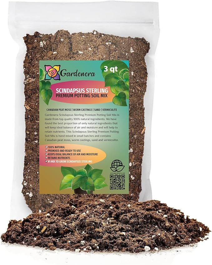 Scindapsus Sterling Plant Potting Soil - Enhance Variegation and Health with Professional Grade Nutrient-Rich Mix - 3 Quart