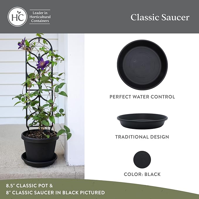 The HC Companies 12 Inch Round Plastic Classic Plant Saucer - Indoor Outdoor Plant Trays for Pots - 12.5"x12.5"x2.13" Black