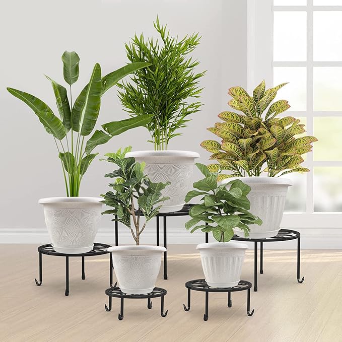 Plastic Flower Pots Planters for Indoor Plants, 3 Pack 10 Inch White Plant Pots with Drainage Hole & Tray, Modern Decorative Large Plant Pot with Saucer for Indoor Outdoor Plants Garden House Planter